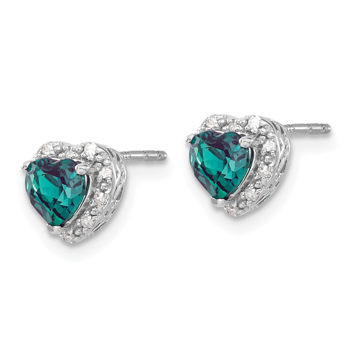 Sterling Silver Rhodium plated Created Alexandrite and Diamond Earrings