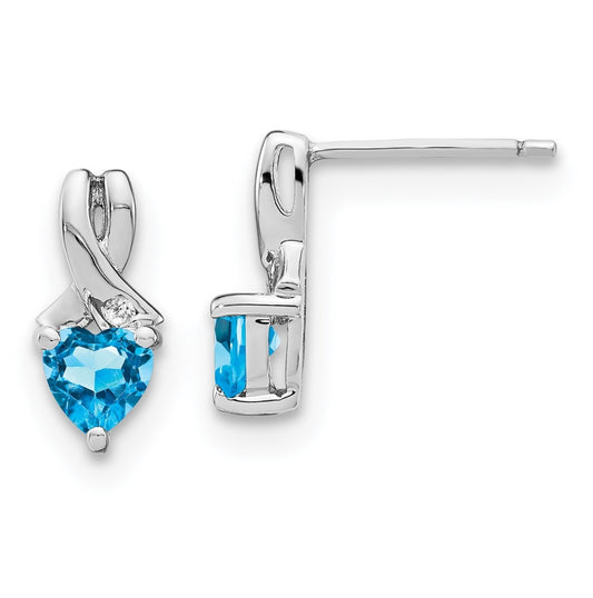 Sterling Silver Rhodium plated Blue Topaz & Diamond Earrings