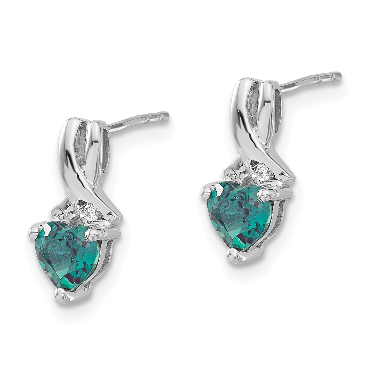 Sterling Silver Rhodium plated Created Alexandrite/Diamond Earrings