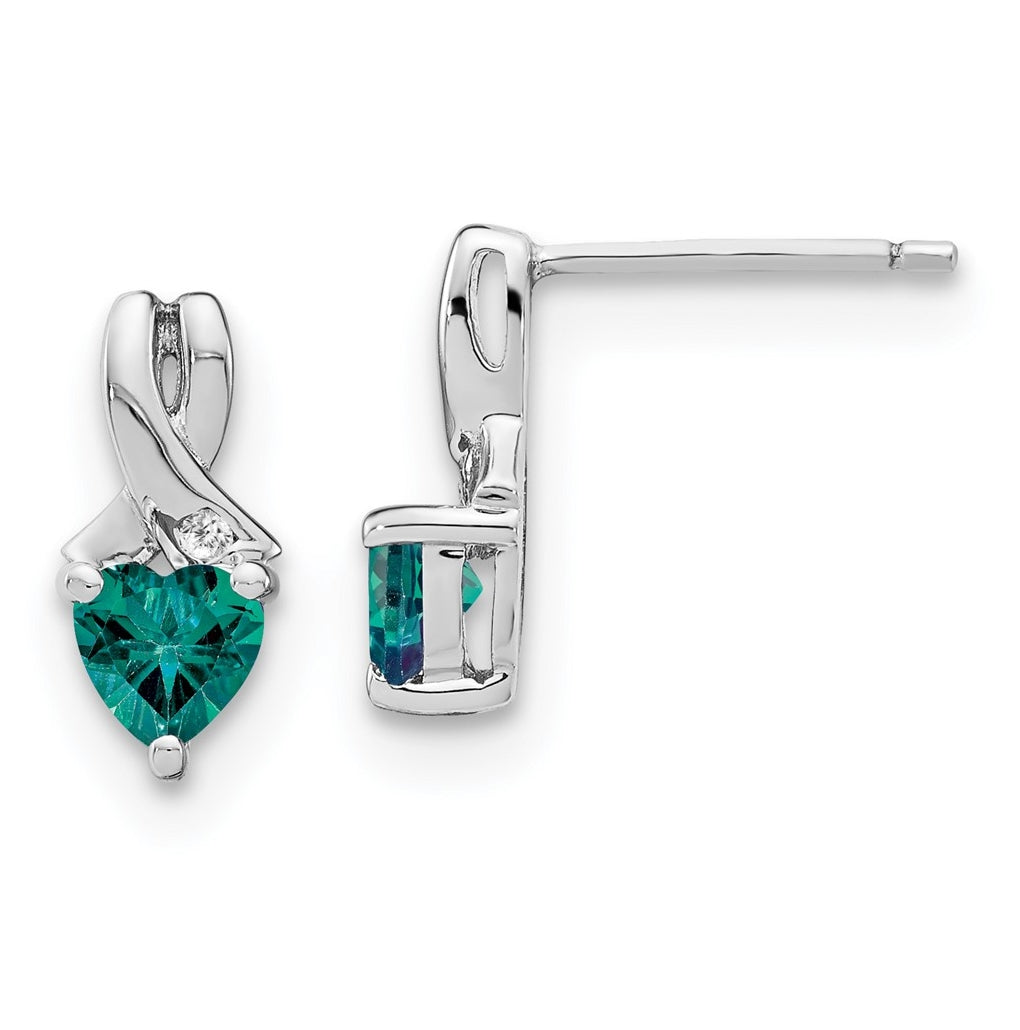 Sterling Silver Rhodium plated Created Alexandrite/Diamond Earrings