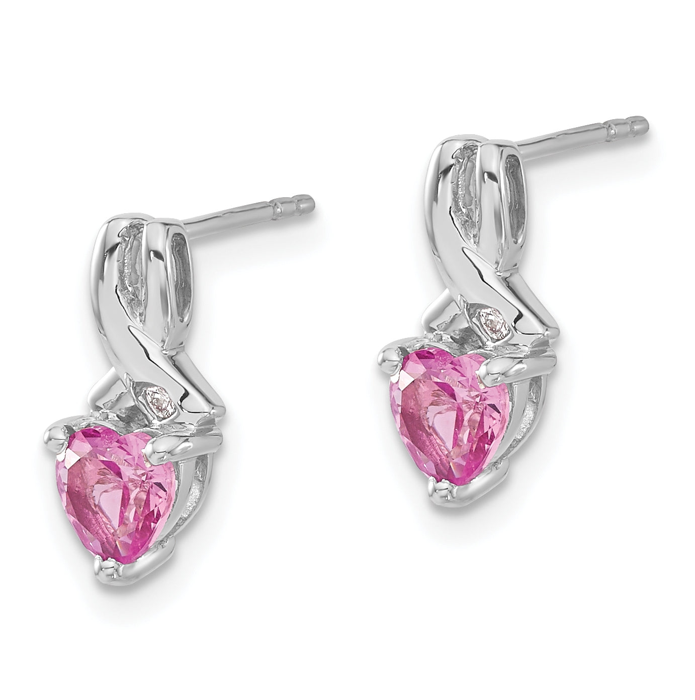 Sterling Silver Rhodium Plated Created Pink Sapphire & Diamond Earrings