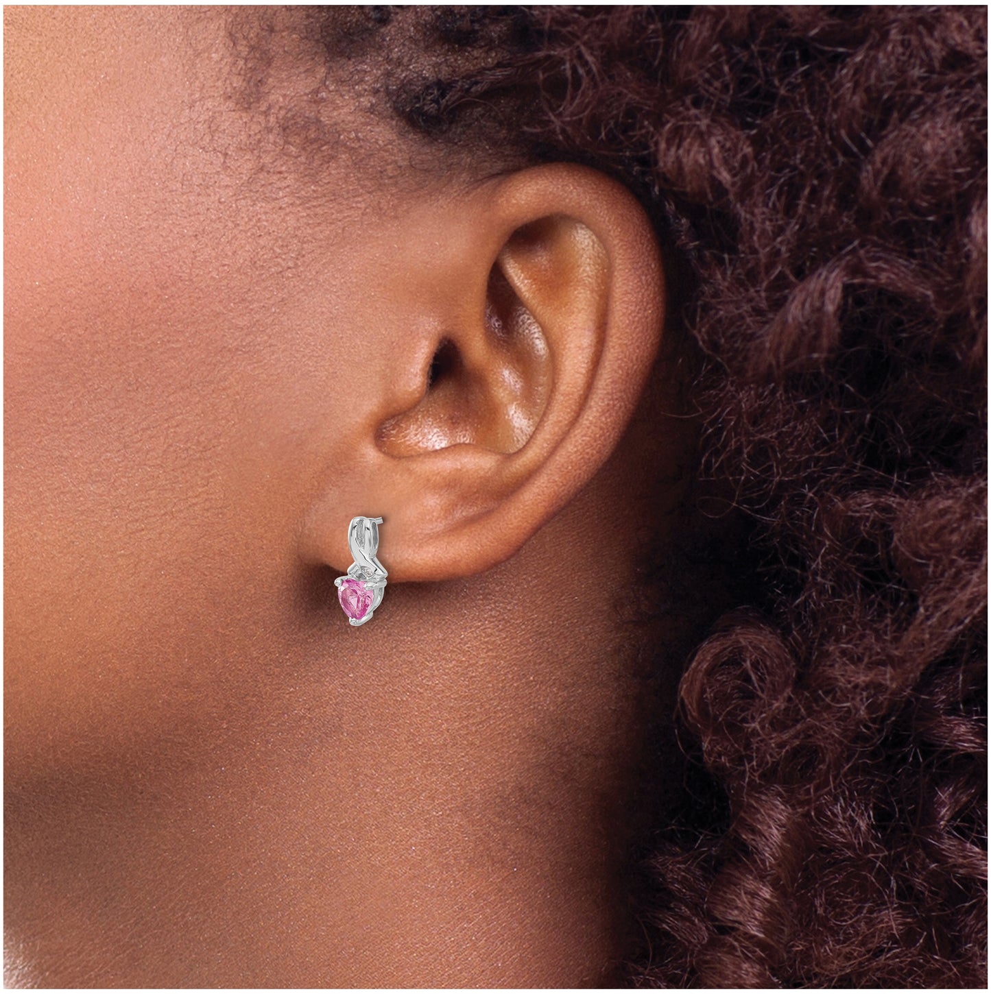 Sterling Silver Rhodium Plated Created Pink Sapphire & Diamond Earrings