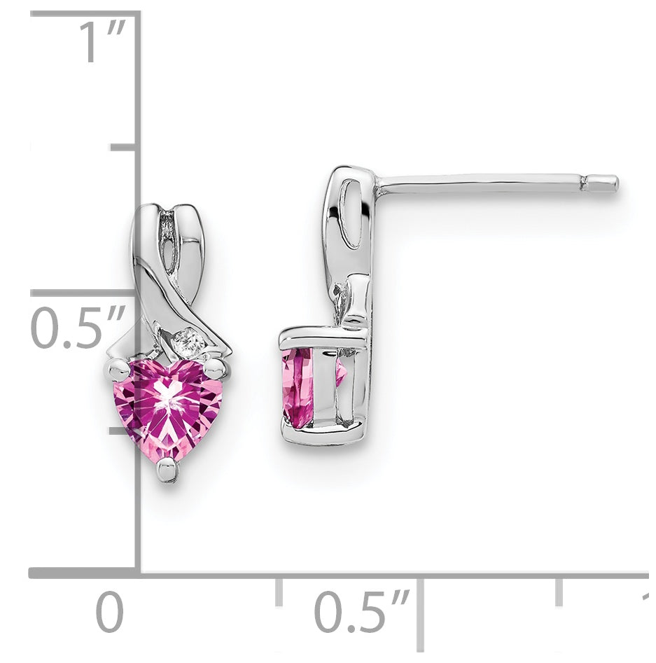 Sterling Silver Rhodium Plated Created Pink Sapphire & Diamond Earrings