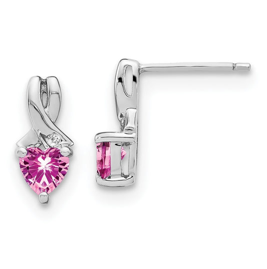 Sterling Silver Rhodium Plated Created Pink Sapphire & Diamond Earrings