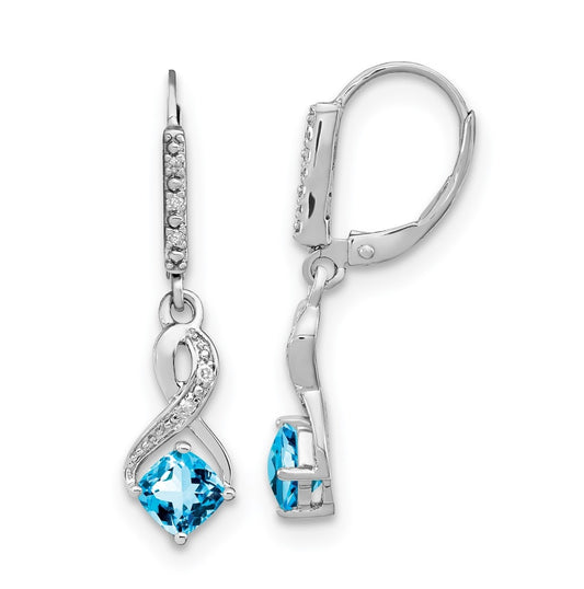 Sterling Silver Rhodium plated Blue Topaz and Diamond Earring