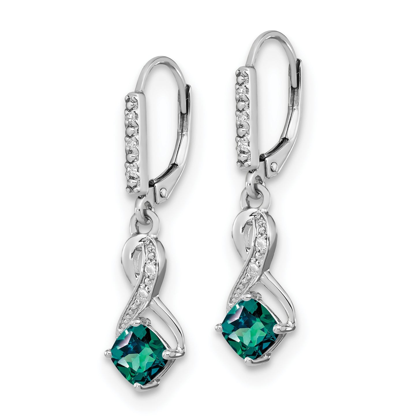 Sterling Silver Rhodium plated Created Alexandrite and Diamond Earring