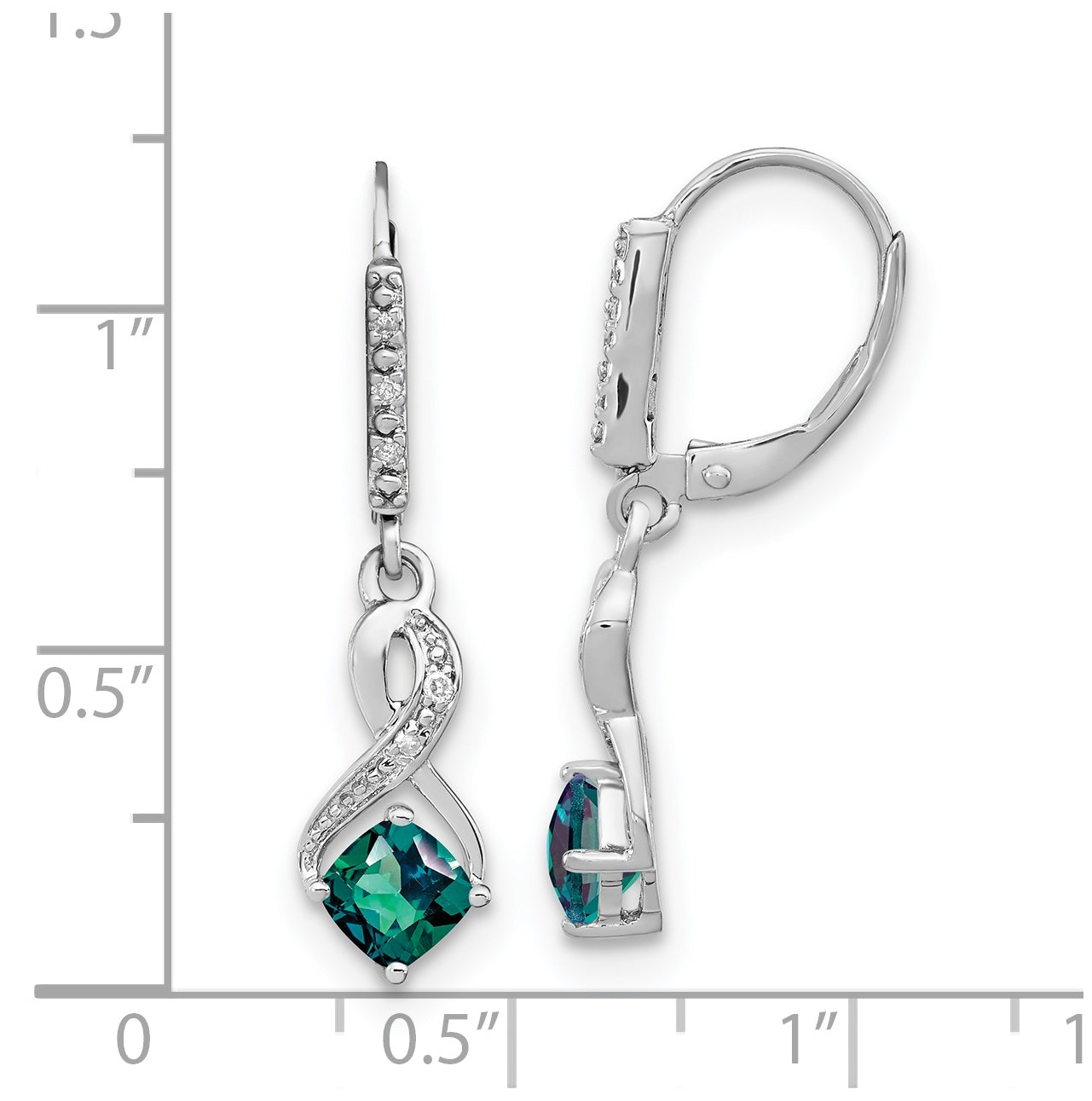 Sterling Silver Rhodium plated Created Alexandrite and Diamond Earring