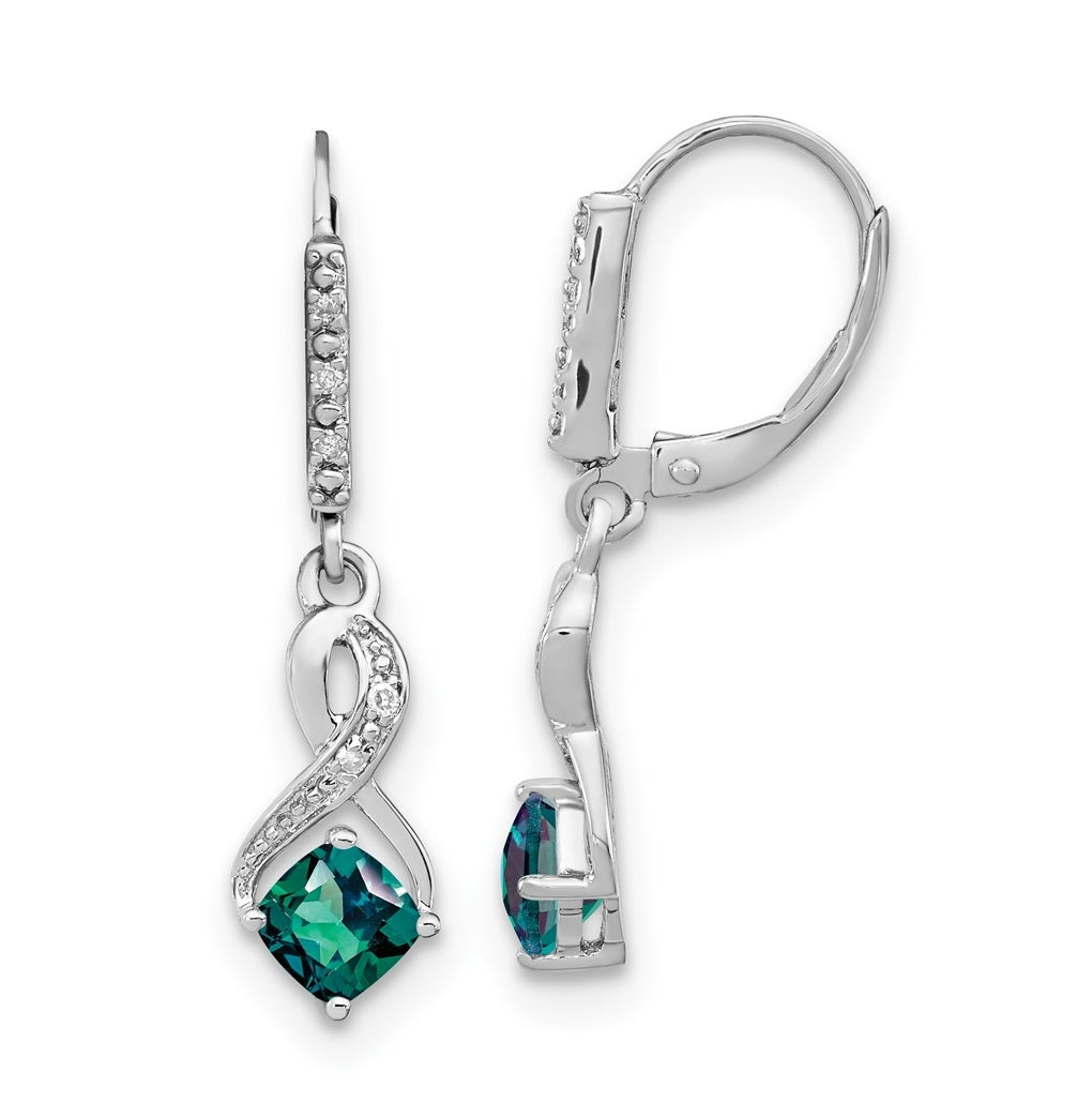 Sterling Silver Rhodium plated Created Alexandrite and Diamond Earring