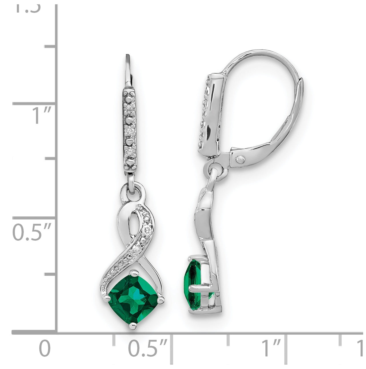 Sterling Silver Rhodium plated Created Emerald and Diamond Earring