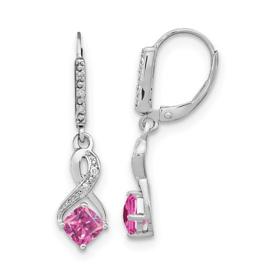 Sterling Silver Rhodium plated Creat. Pink Sapphire and Diamond Earring