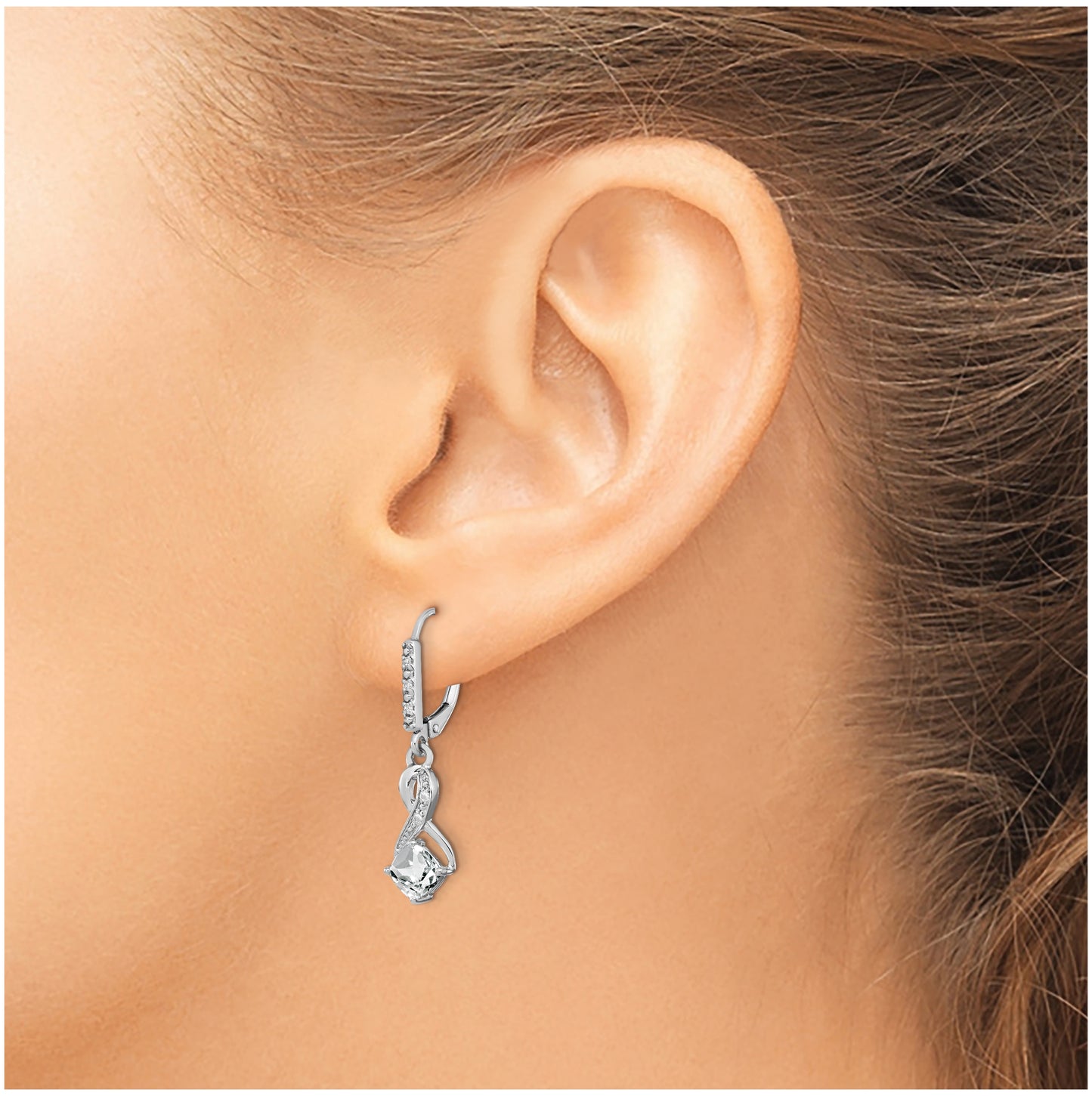 Sterling Silver Rhodium plated White Topaz and Diamond Earring