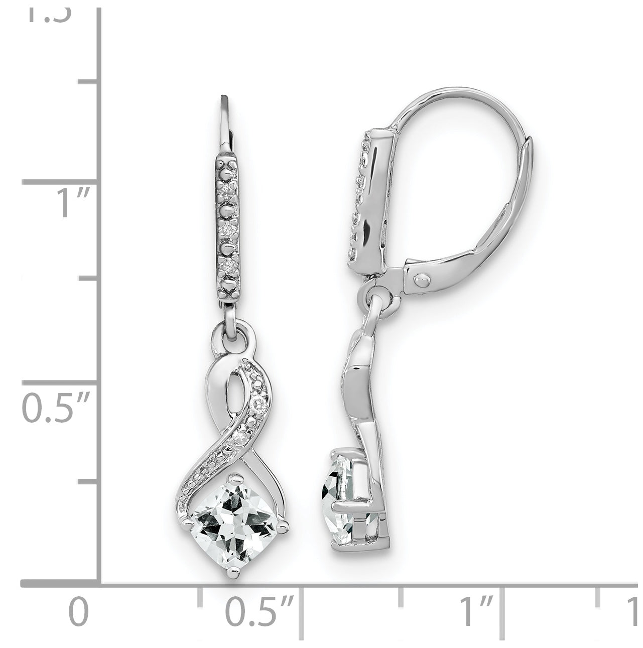 Sterling Silver Rhodium plated White Topaz and Diamond Earring