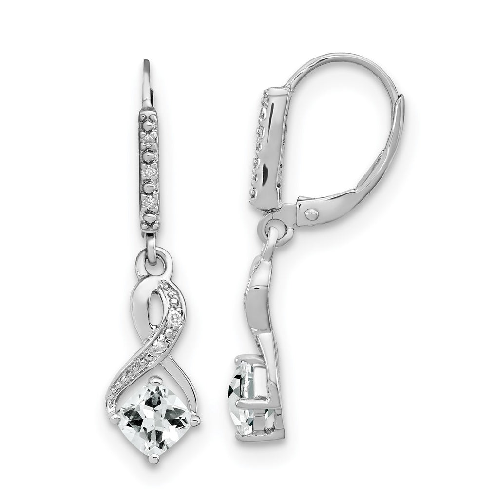 Sterling Silver Rhodium plated White Topaz and Diamond Earring