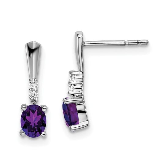 14k White Gold Oval Amethyst and Diamond Dangle Earrings