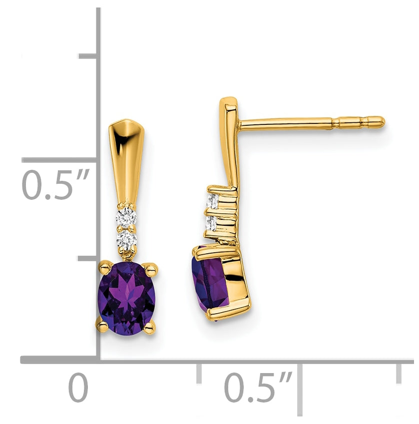 14K Yellow Gold Oval Amethyst and Diamond Dangle Earrings