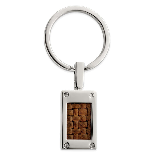 Edward Mirell Titanium & Brown Leather Polished Key Ring