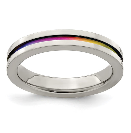 Edward Mirell Gray Titanium Rainbow Anodized Grooved Flat 4mm Band, Size 11.5