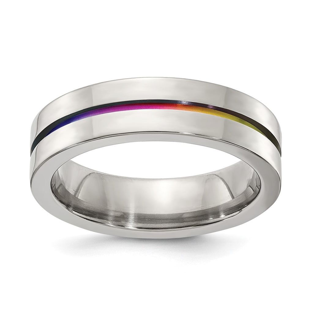 Edward Mirell Gray Titanium Multi-Anodized Flat 6mm Band, Size 10