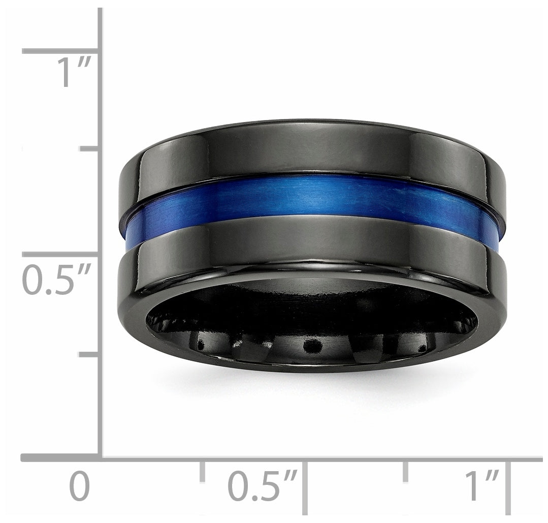 Edward Mirell Black Titanium Blue Anodized Wide Center 10mm Band, Size 9.5