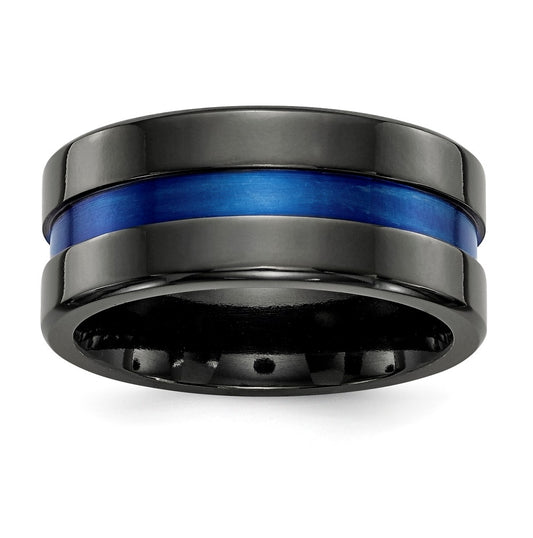 Edward Mirell Black Titanium Blue Anodized Wide Center 10mm Band, Size 12