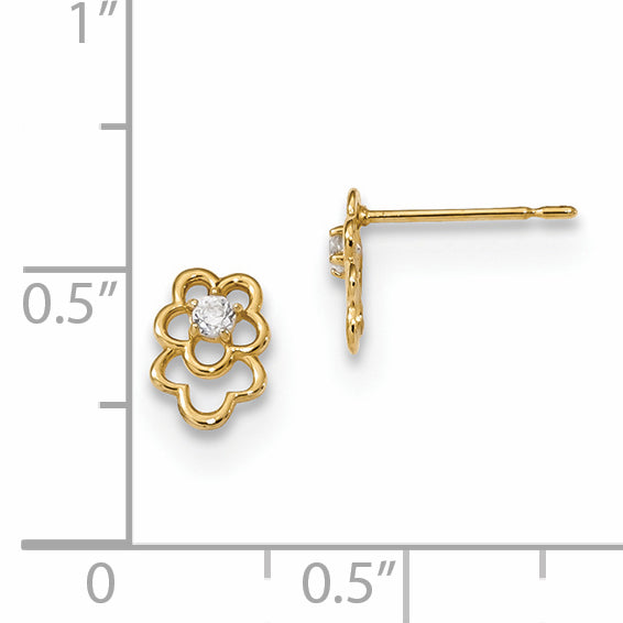 14K Yellow Gold Madi K Kids Cubic Zirconia Flower Post Earrings