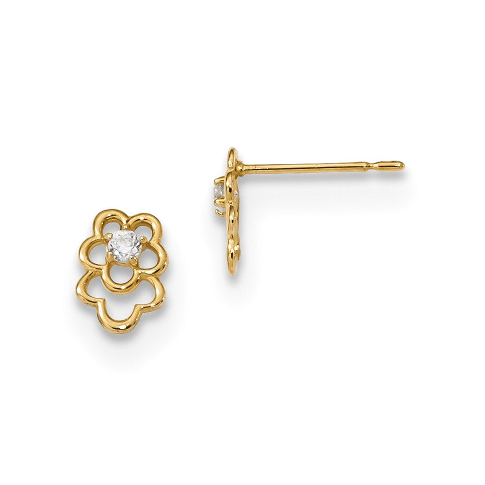 14K Yellow Gold Madi K Kids Cubic Zirconia Flower Post Earrings