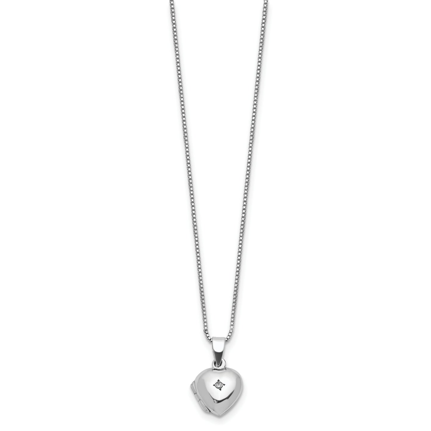 Sterling Silver Cubic Zirconia Accent Heart Locket 14 inch Necklace with Pink Gift Pouch