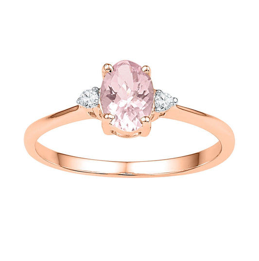 10K Rose Gold Womens Oval Synthetic Morganite Solitaire Diamond Ring 5/8 Cttw, Womens Size: 5-10