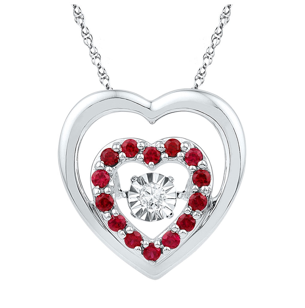 10kt White Gold Womens Round Lab-created Ruby Moving Twinkle Heart Pendant 1/2 Cttw