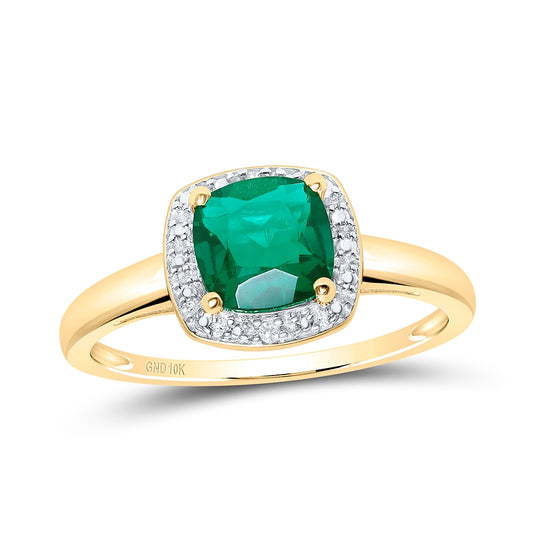 10K Yellow Gold Womens Princess Synthetic Emerald Solitaire Diamond Ring 1-3/4 Cttw, Womens Size: 5-10