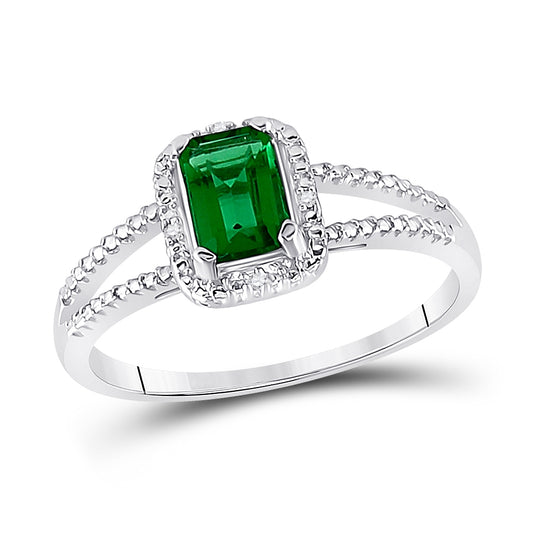 Sterling Silver Womens Synthetic Emerald Solitaire Diamond Split-shank Ring 1-1/2 Cttw, Womens Size: 5-10