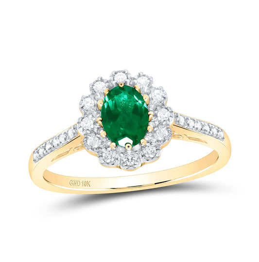 10K Yellow Gold Womens Oval Synthetic Emerald Diamond Solitaire Ring 7/8 Cttw, Womens Size: 5-10