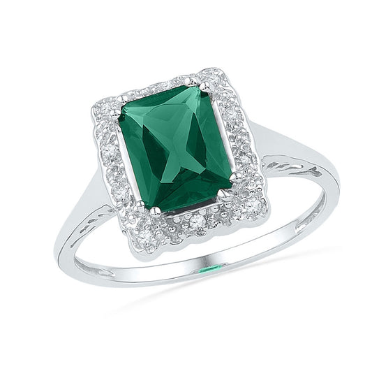 Sterling Silver Womens Synthetic Emerald Solitaire Diamond Ring 1-3/4 Cttw, Womens Size: 5-10