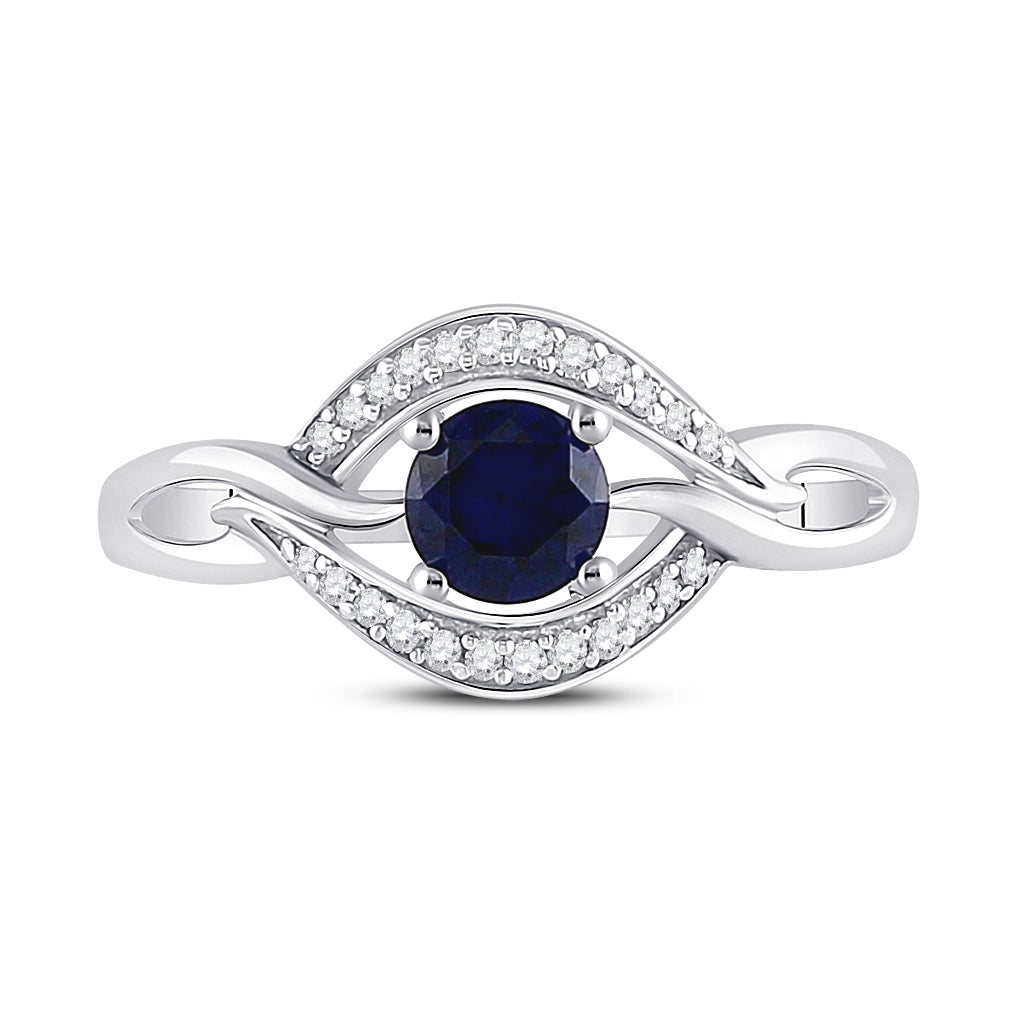 Sterling Silver Womens Round Synthetic Blue Sapphire Solitaire Diamond Ring 5/8 Cttw, Womens Size: 5-10