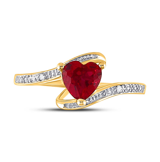 10K Yellow Gold Womens Heart Synthetic Ruby Solitaire Diamond-accent Bypass Ring 1 Cttw, Womens Size: 5-10