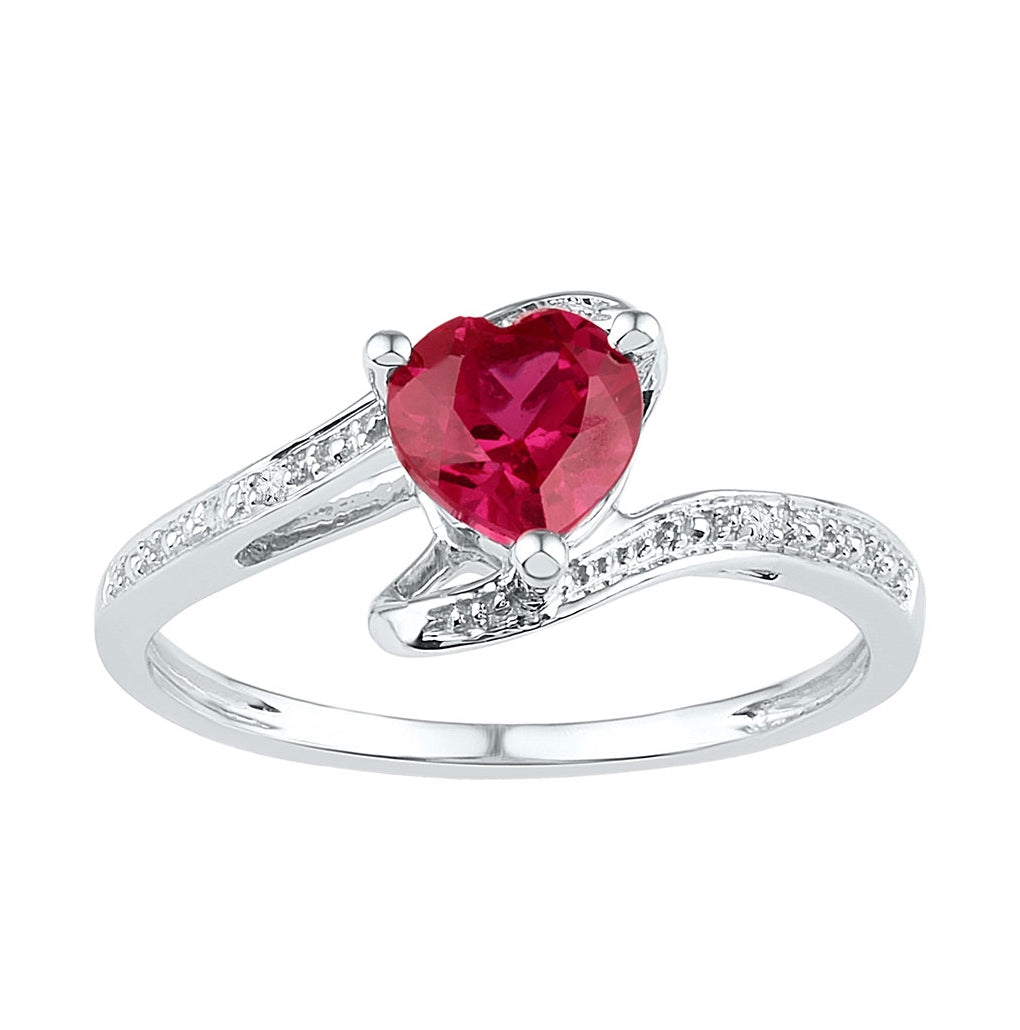 Sterling Silver Womens Heart Synthetic Ruby Solitaire Diamond Ring 1 Cttw, Womens Size: 5-10