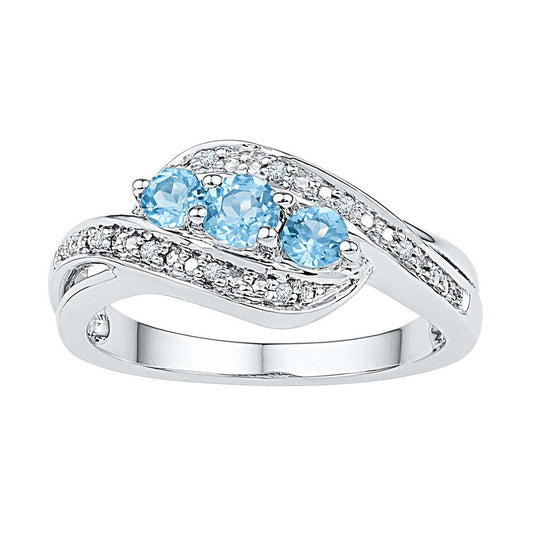 Sterling Silver Womens Round Synthetic Blue Topaz 3-stone Ring 1/2 Cttw, Womens Size: 5-10