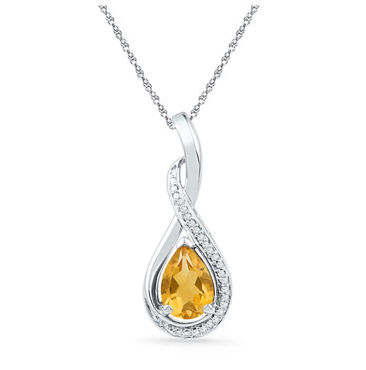 Sterling Silver Womens Oval Synthetic Citrine Solitaire Diamond Frame Twist Pendant 1ctw, Length: 0.99 Inch Width: 0.38 Inch