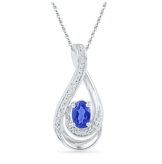 Sterling Silver Womens Oval Synthetic Blue Sapphire Solitaire Teardrop Pendant 1/2ctw, Width: 0.37 In