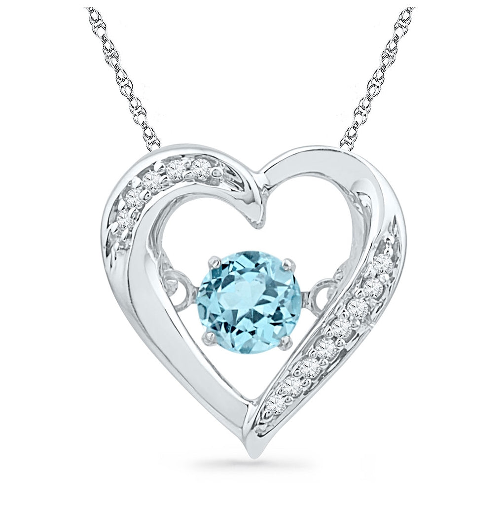 Sterling Silver Womens Round Synthetic Blue Topaz Heart Pendant 1/3ctw, Width: 0.43 In