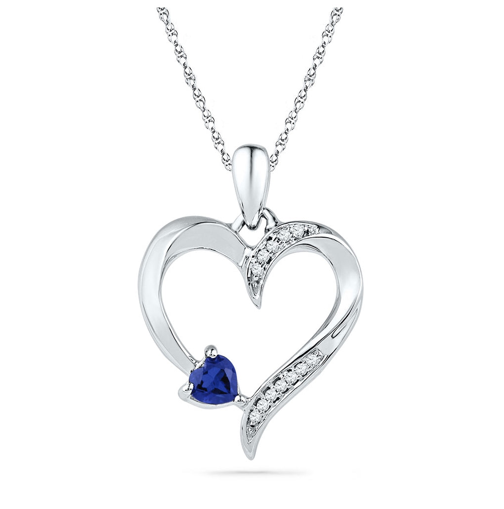 Sterling Silver Womens Round Synthetic Blue Sapphire Heart Pendant 1/4ctw, Width: 0.61 In