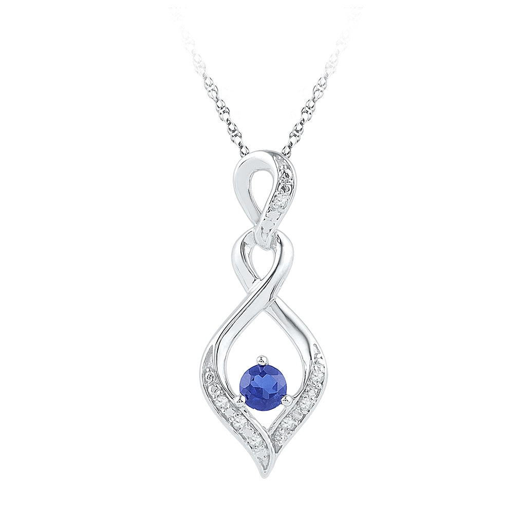 Sterling Silver Womens Round Synthetic Blue Sapphire Solitaire Pendant 1/5ctw, Width: 0.32 In