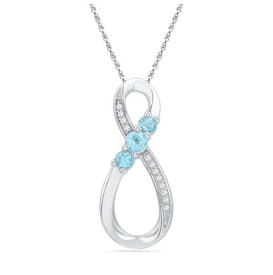 Sterling Silver Womens Round Synthetic Blue Topaz 3-Stone Infinity Pendant 1/3ctw, Length: 0.79 Inch Width: 0.37 Inch