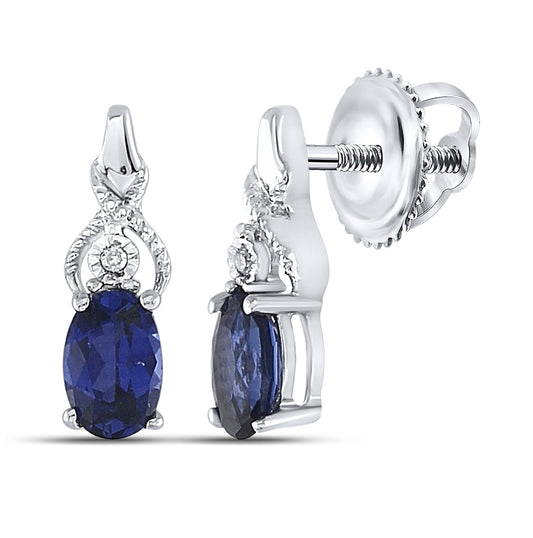 Sterling Silver Womens Oval Synthetic Blue Sapphire Fashion Earrings 7/8ctw, Length: 0.47 Inch Width: 0.16 Inch