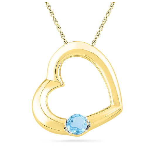 10kt Yellow Gold Womens Round Lab-created Blue Topaz Heart Pendant 1/6 Cttw