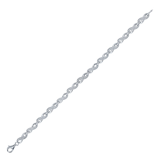 Sterling Silver Womens Round Diamond Infinity Bracelet .01 Cttw