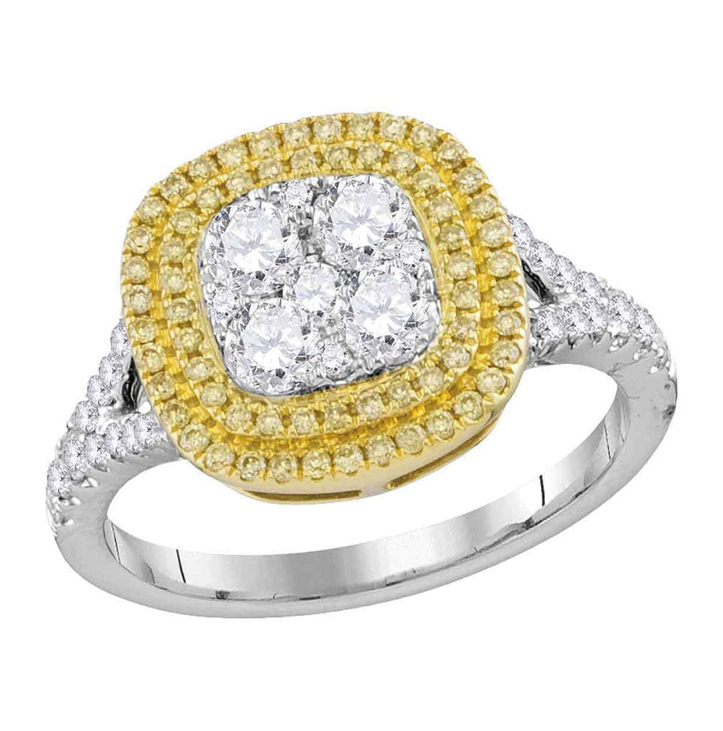 18kt White Gold 18kt White Gold Womens Round Yellow Diamond Cluster Bridal Wedding Engagement Ring 1.00ctw