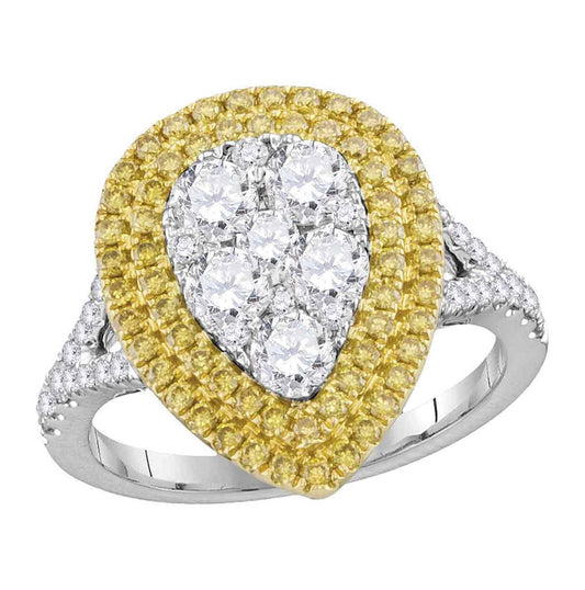 18K White Gold Womens Round Yellow Diamond Cluster Ring 1-3/4 Cttw, Womens Size: 5-10