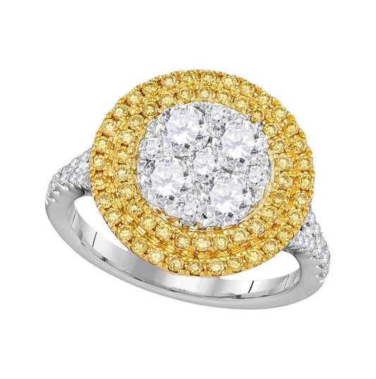 18kt White Gold 18kt White Gold Womens Round Yellow Diamond Circle Cluster Ring 1-5/8 Cttw