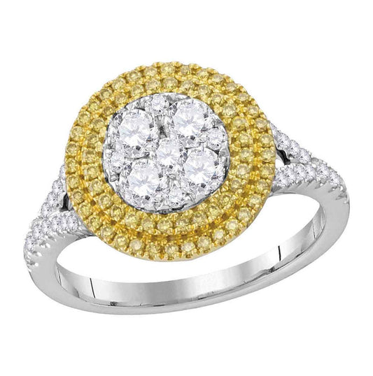 18kt White Gold 18kt White Gold Womens Round Yellow Diamond Cluster Bridal Wedding Engagement Ring 1.00 Cttw